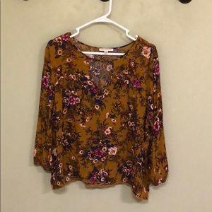 American Eagle Mustard Floral Blouse-XL